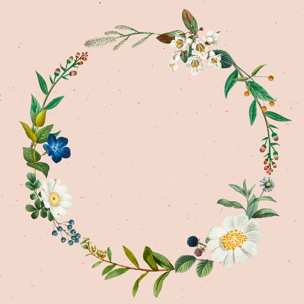 Flower wreath frame aesthetic background, editable design