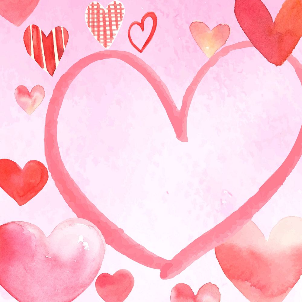 Pink watercolor heart background, editable design