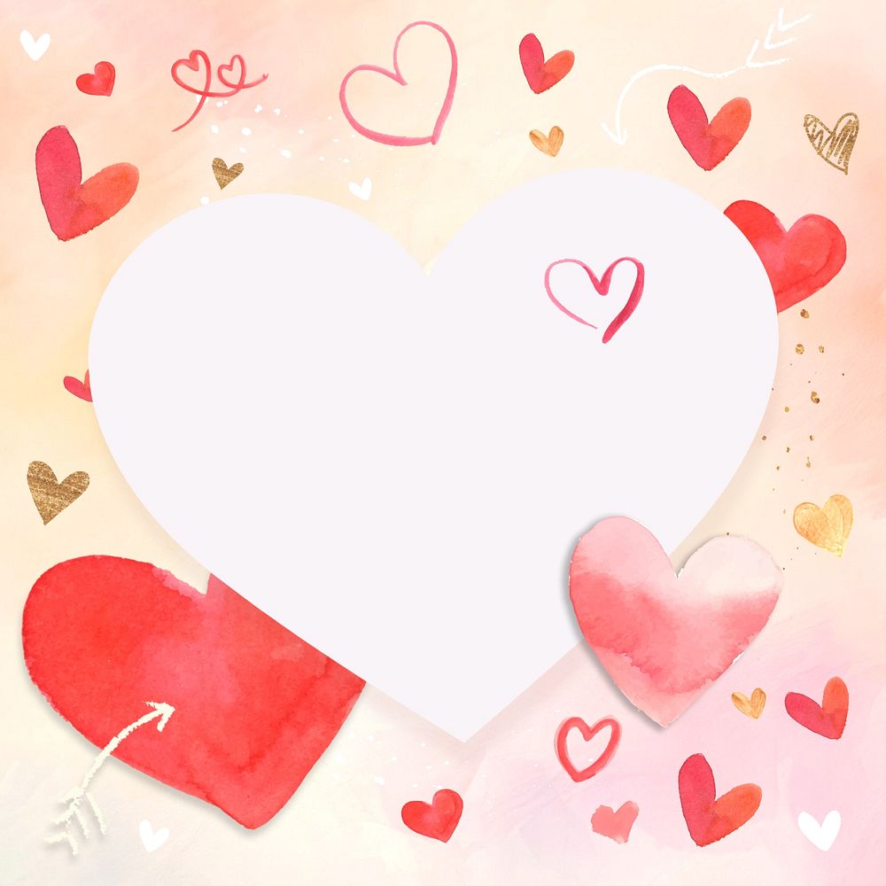 Watercolor heart frame, editable background