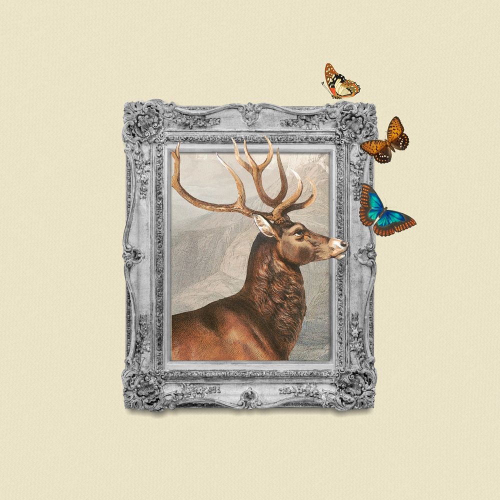 Stag deer frame, aesthetic animal. Remixed by rawpixel.