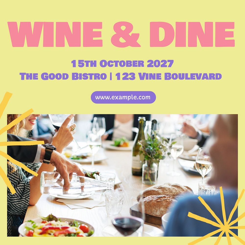 Wine & Dine Instagram post template, editable text