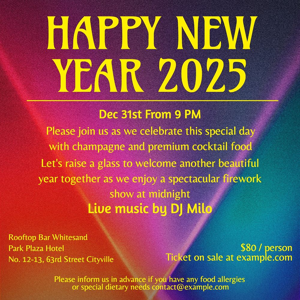 Happy new year Instagram post template, editable text