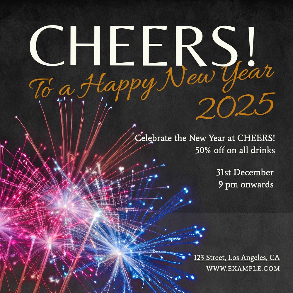 New year cheers Instagram post template, editable text