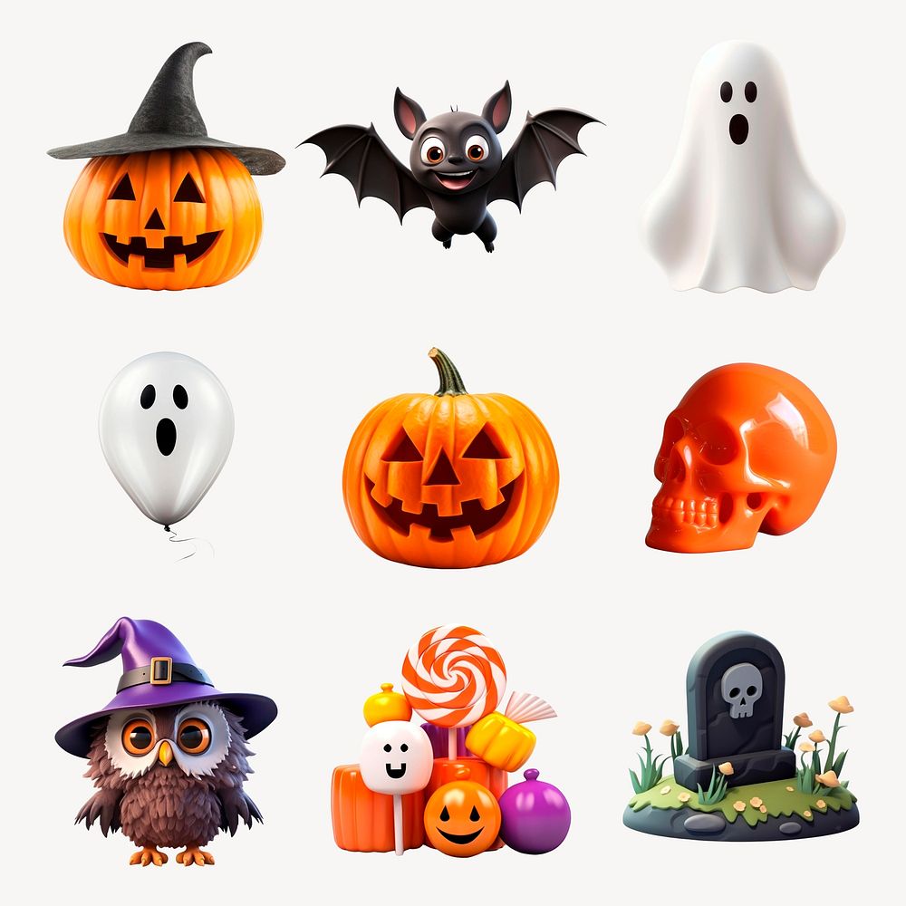 Halloween icons spooky fun set psd