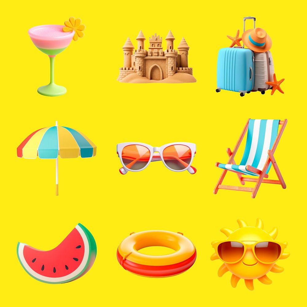 Vibrant summer vacation essentials set psd