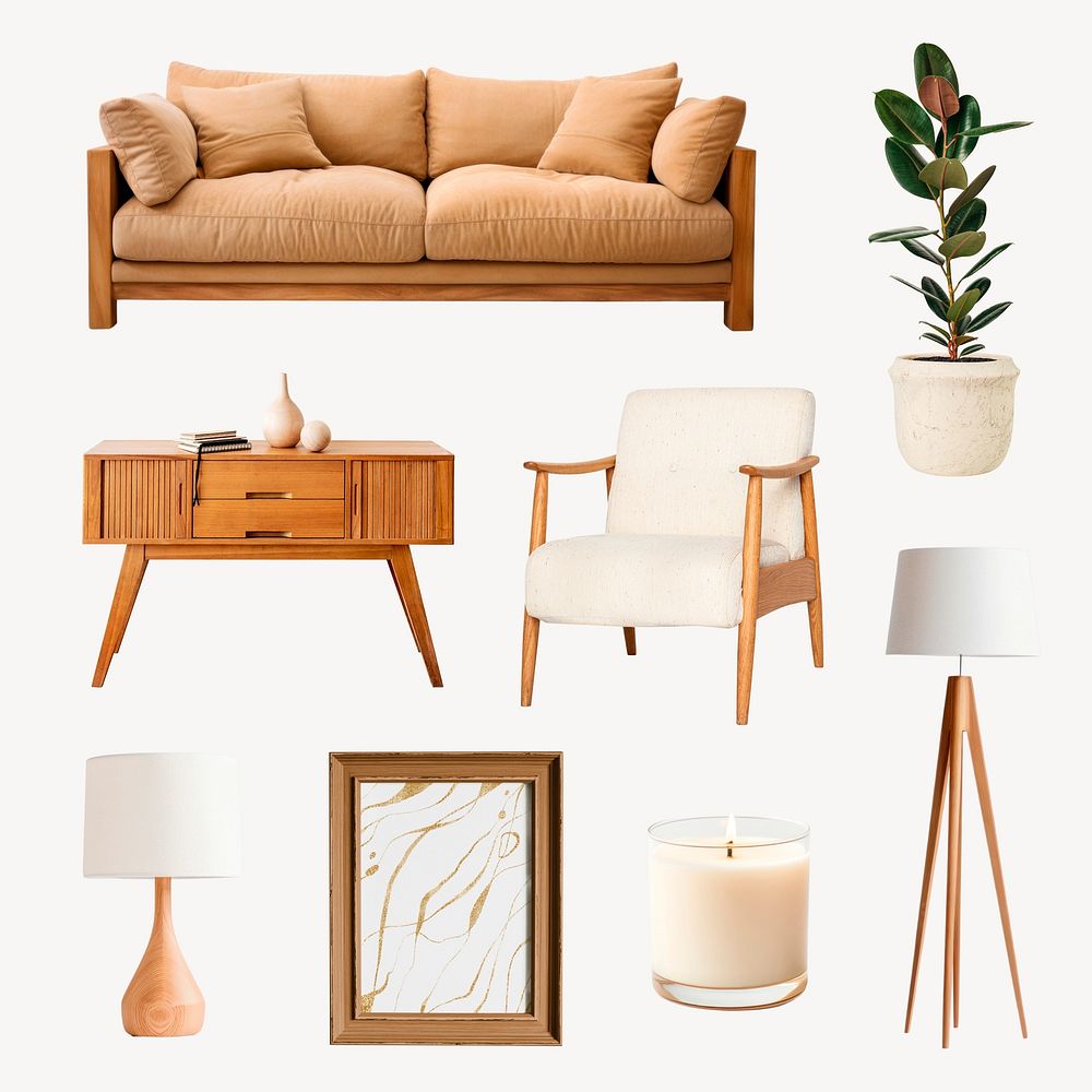 Modern cozy living room decor set psd