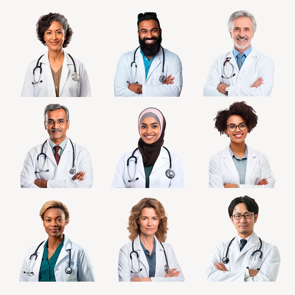 Diverse professional medical team set psd