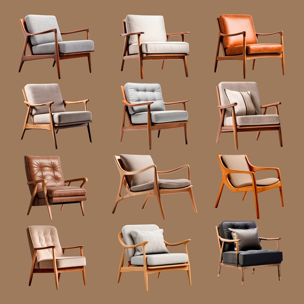 Elegant mid-century modern chairs set psd