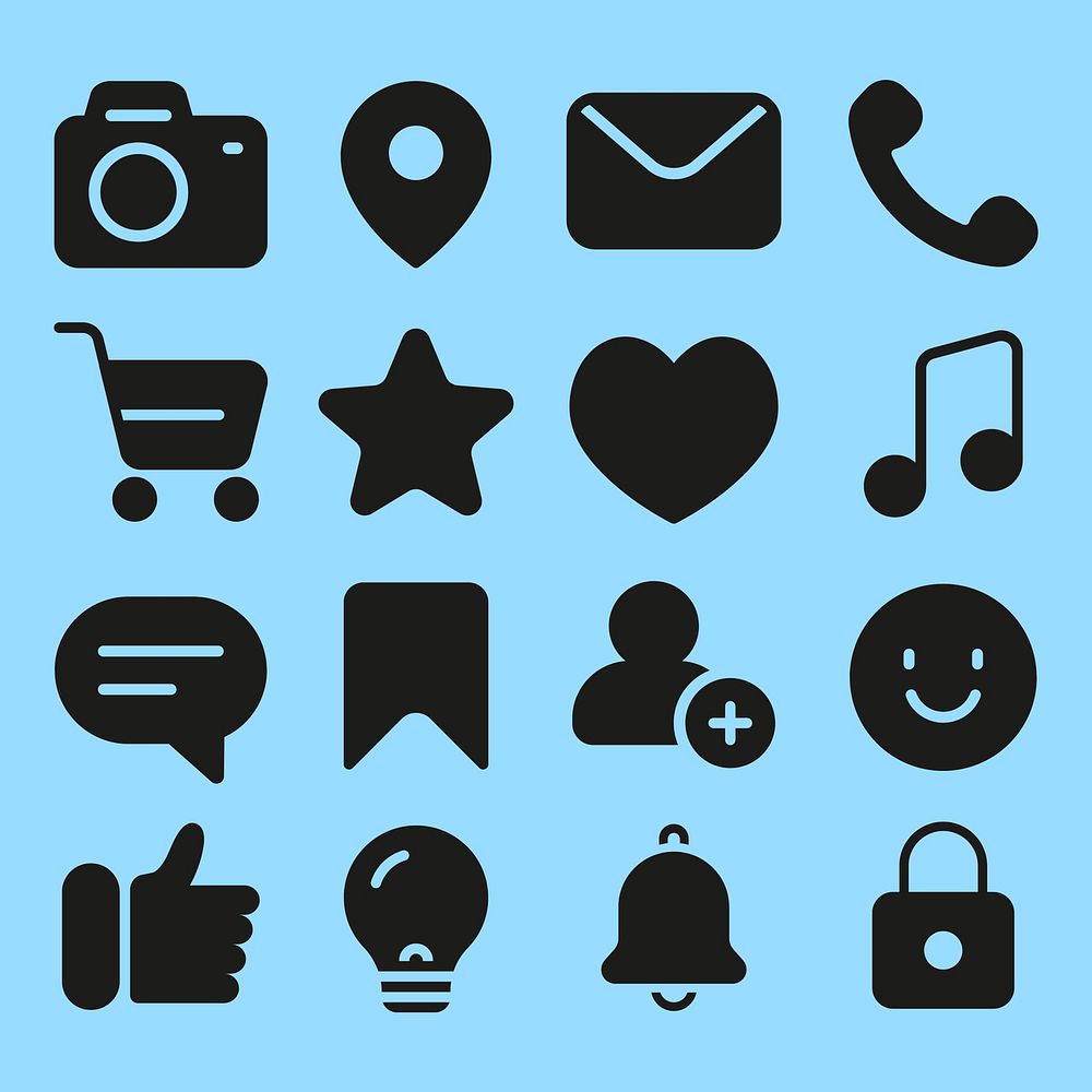 Essential icons for digital communication set psd