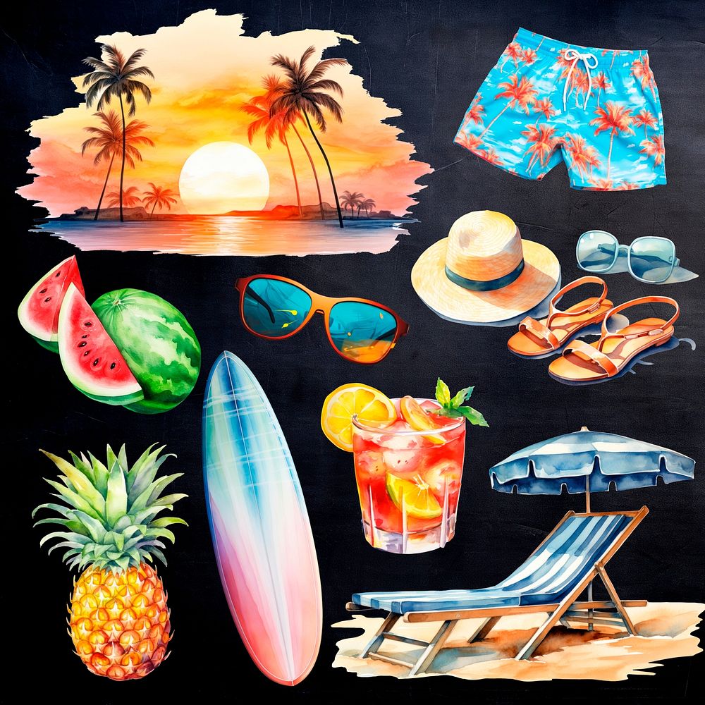 Tropical summer vacation essentials set psd