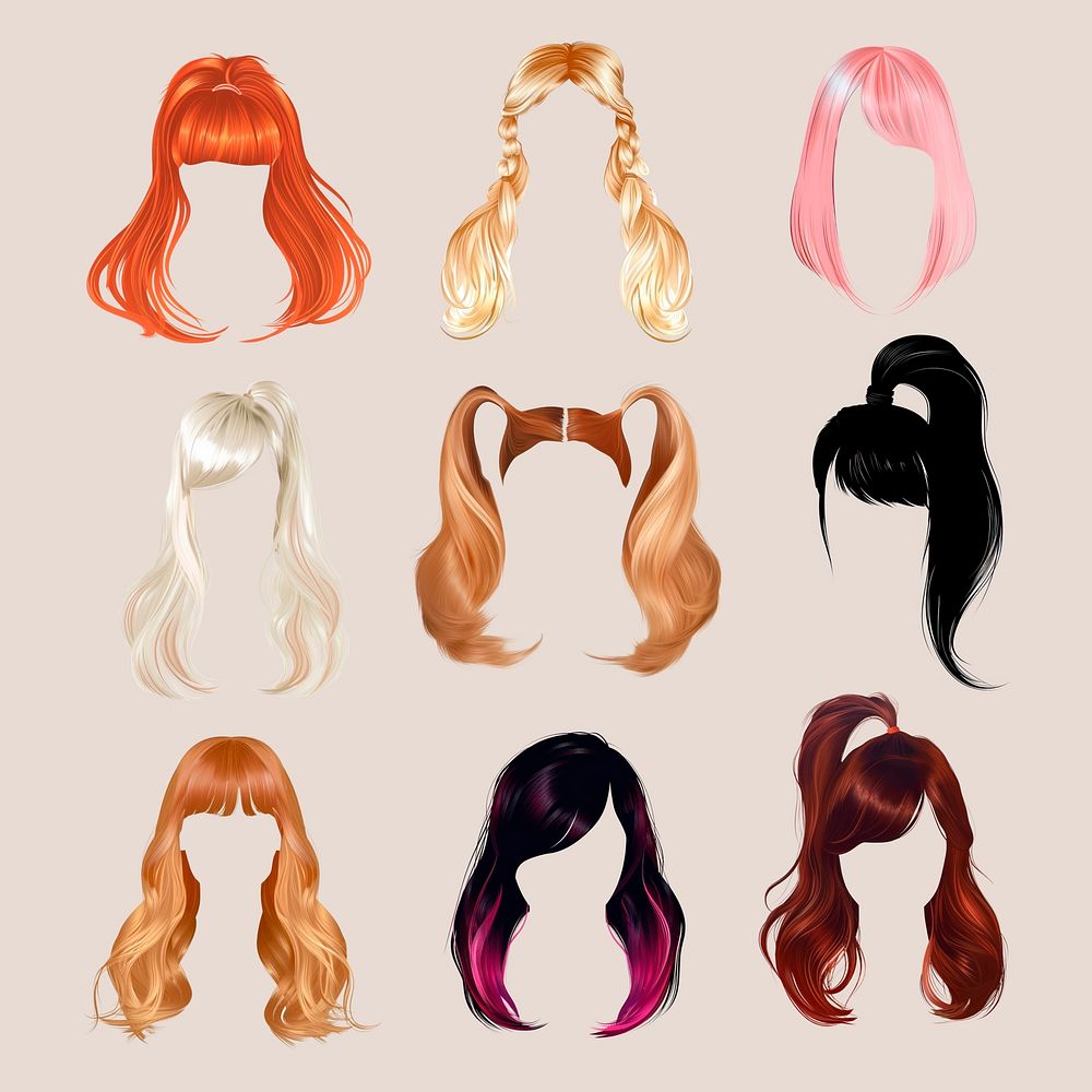 Colorful hairstyles wig  set psd