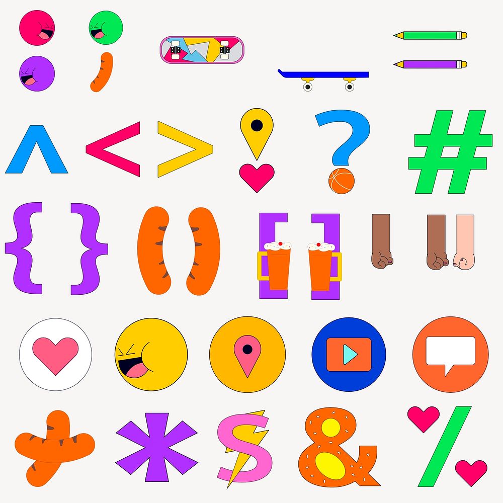 Colorful icons and symbols  set psd