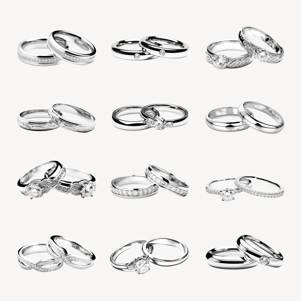 Elegant silver wedding rings  set psd