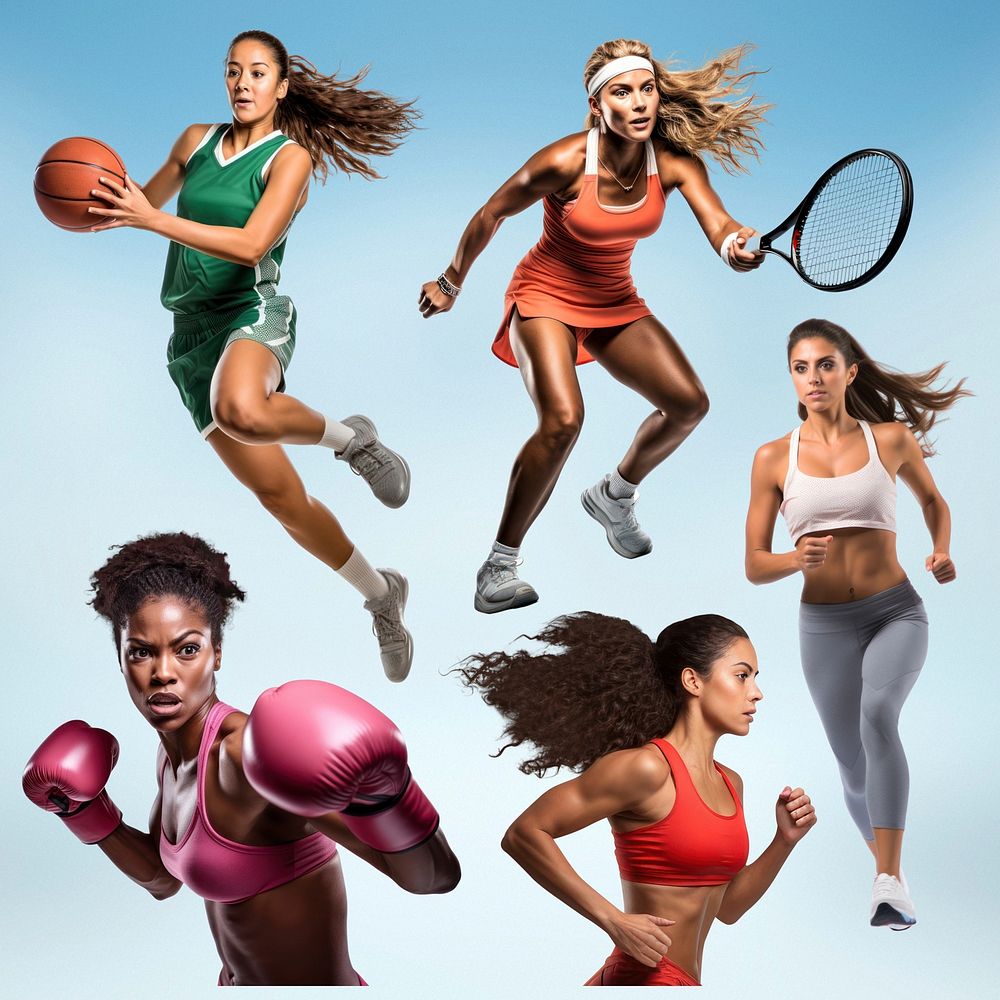 Dynamic female athletes in action set psd