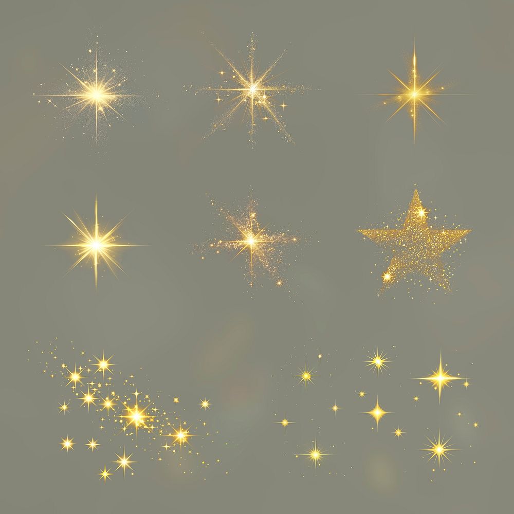 Glowing golden starburst effects  set psd