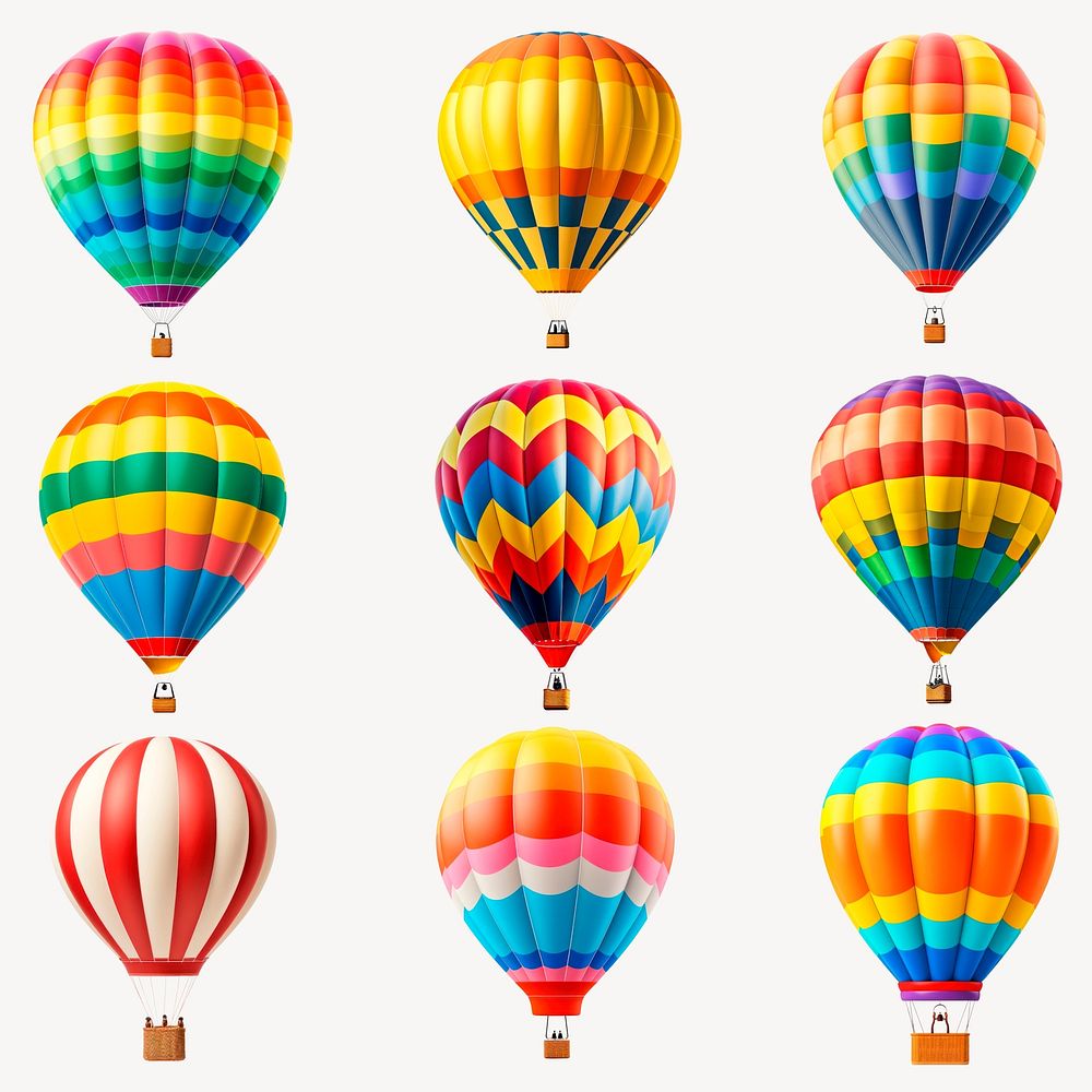 Colorful hot air balloons  set psd