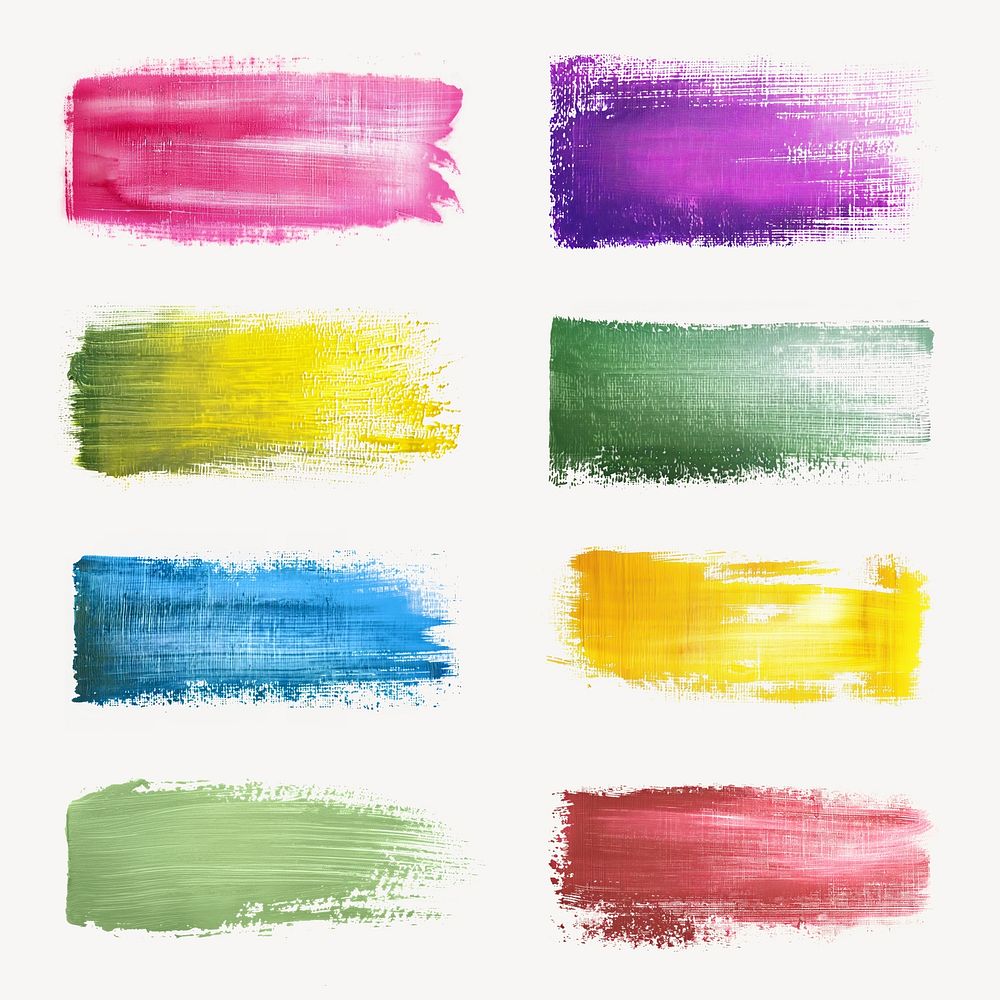 Colorful brush strokes on canvas set psd