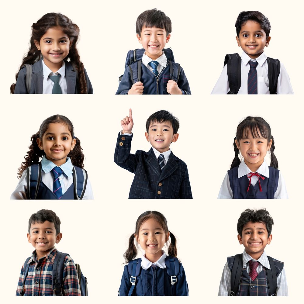 Smiling diverse school children set psd