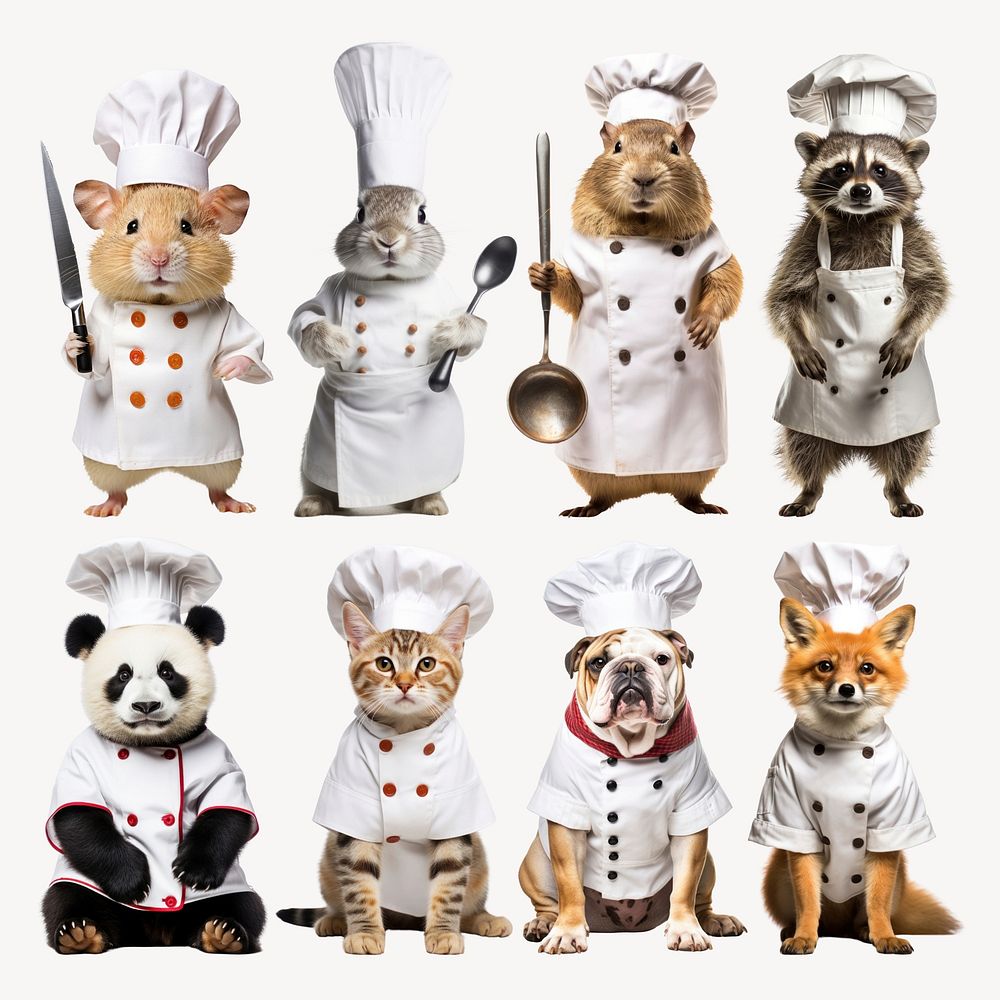 Adorable animals dressed as chefs set psd