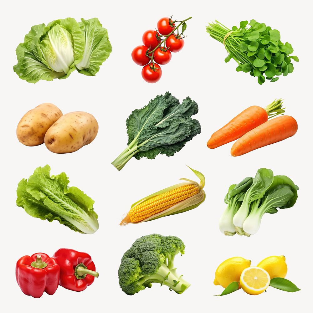 Fresh vegetables and fruits set psd