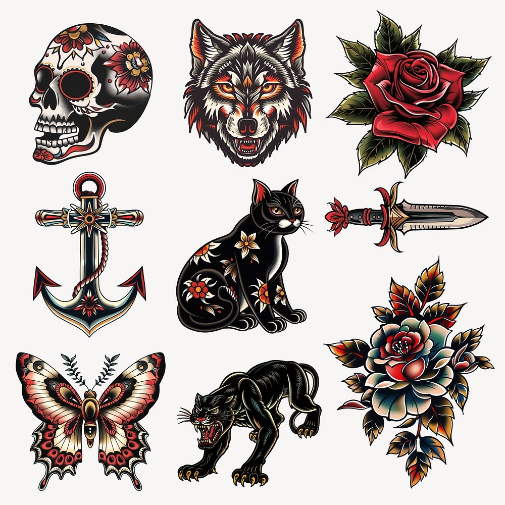 Vintage tattoo s  set psd