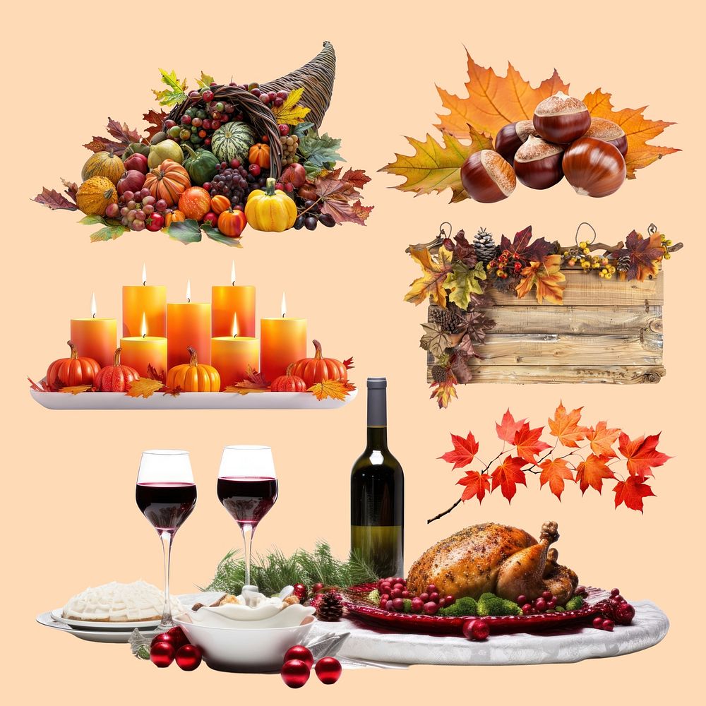 Thanksgiving feast autumn decorations set psd