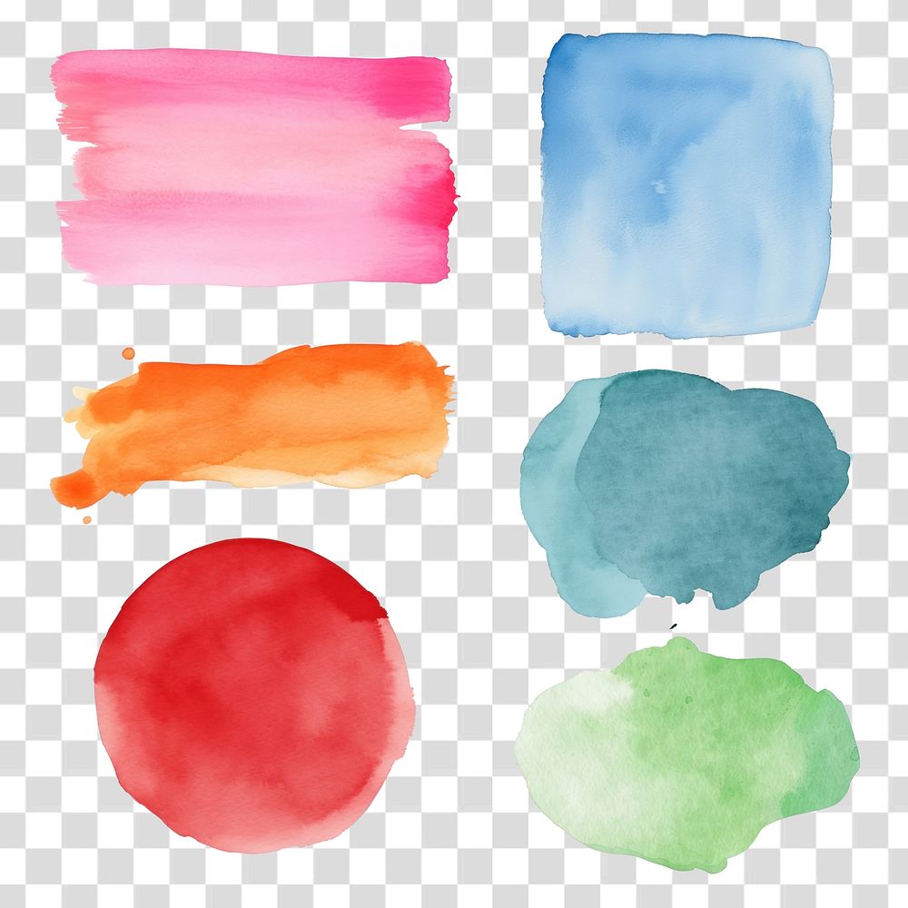 Colorful watercolor shapes on transparent set psd