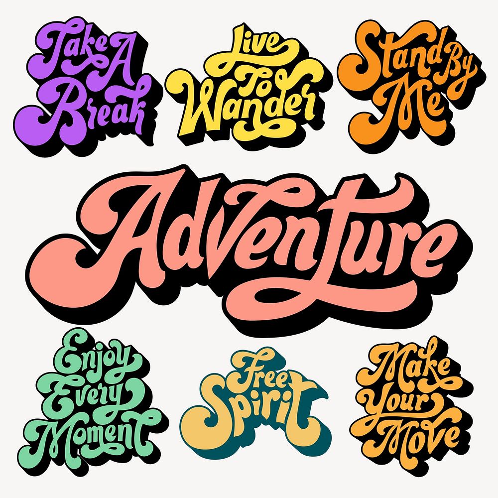 Colorful motivational adventure typography set psd