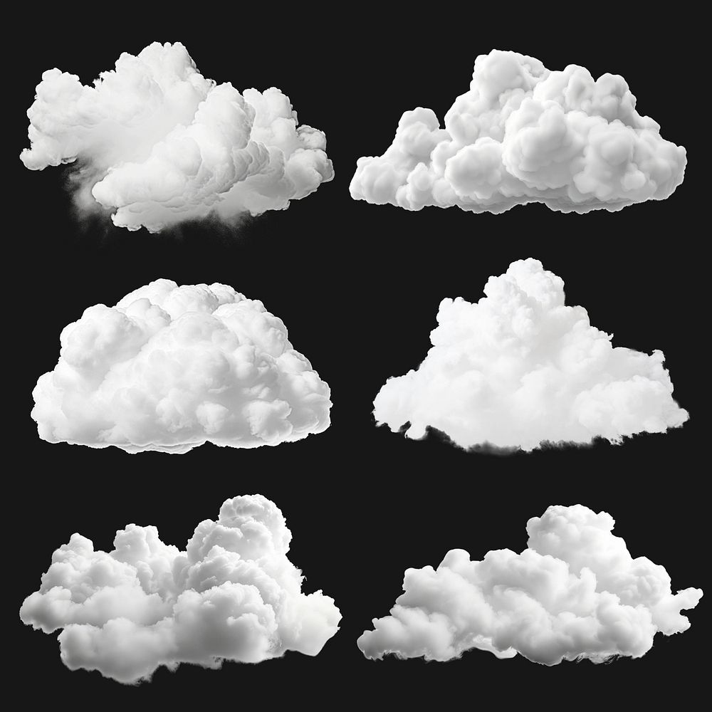 Realistic fluffy cloud illustrations set psd