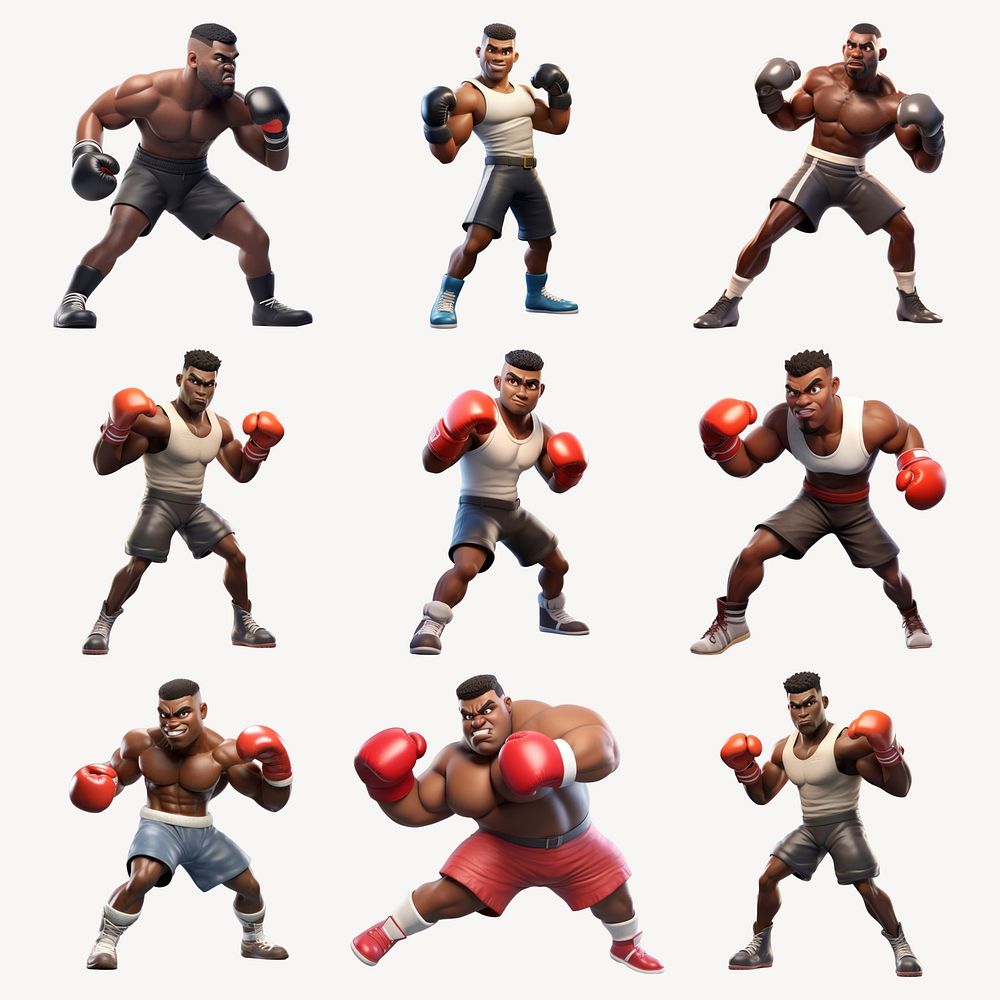 Animated boxer character variations set psd