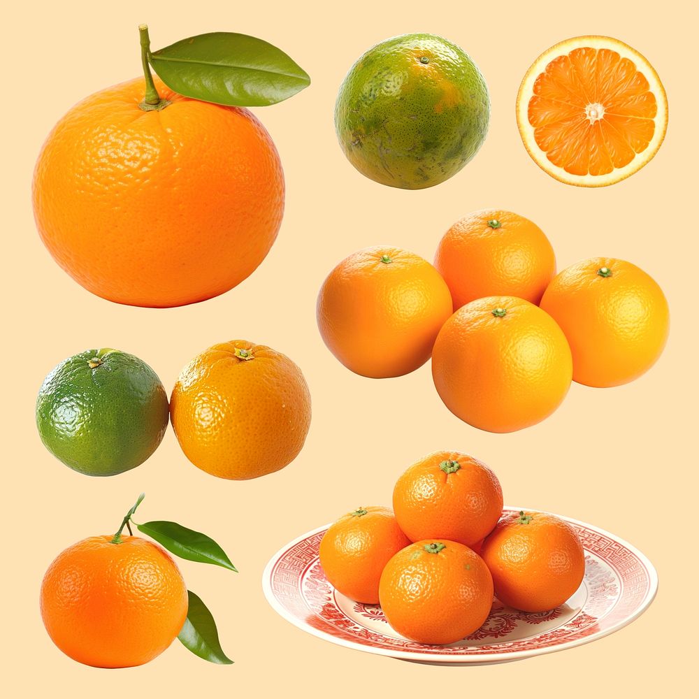 Fresh citrus fruits assortment displayed set psd