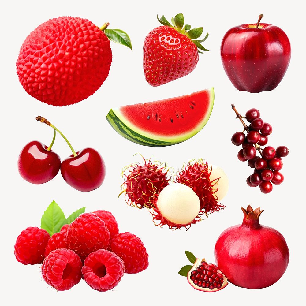 Fresh vibrant red fruits assortment  set psd