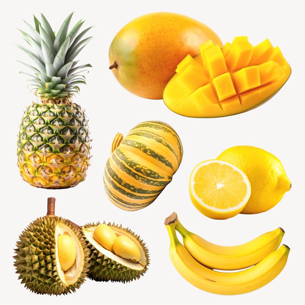 Tropical fruits variety collage set psd