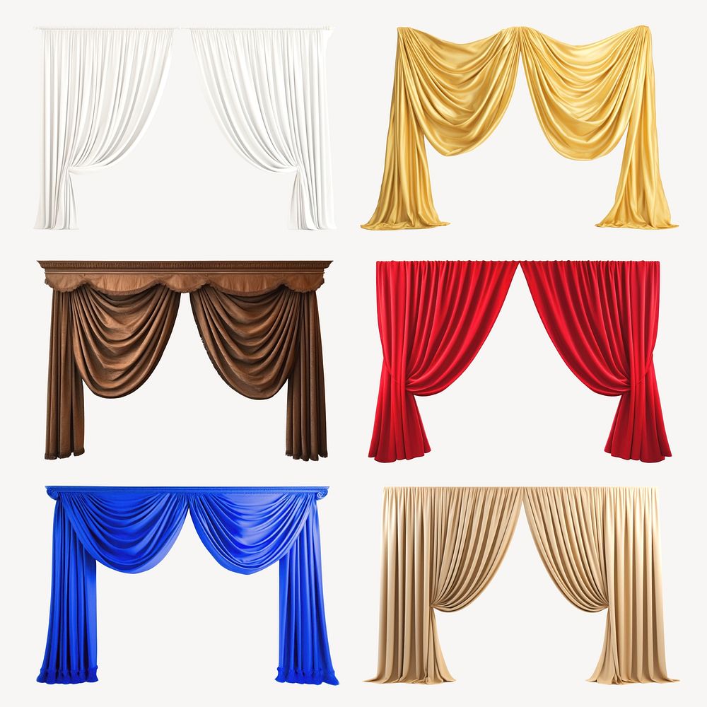 Elegant colorful draped curtain s  set psd