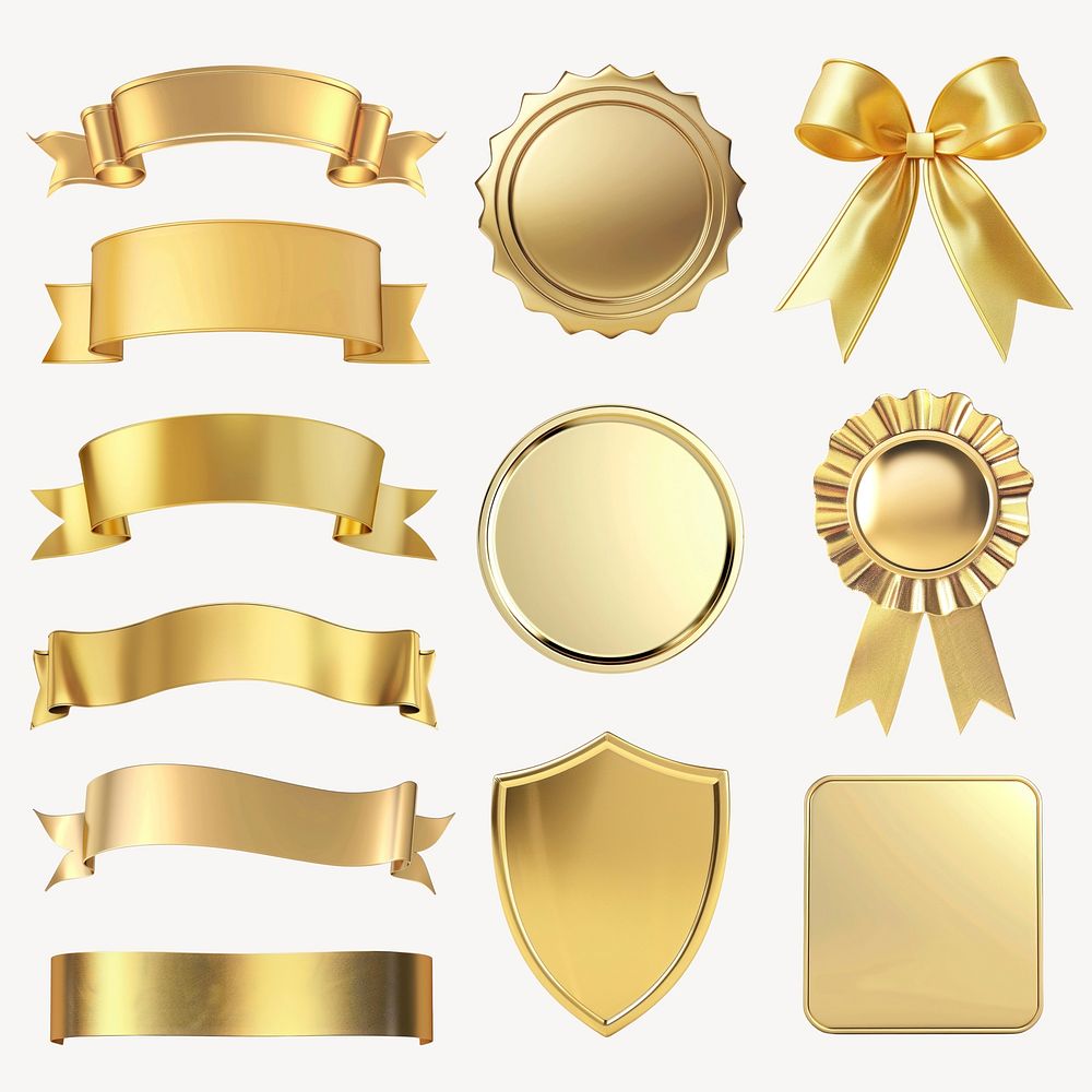 Elegant gold award ribbons   set psd