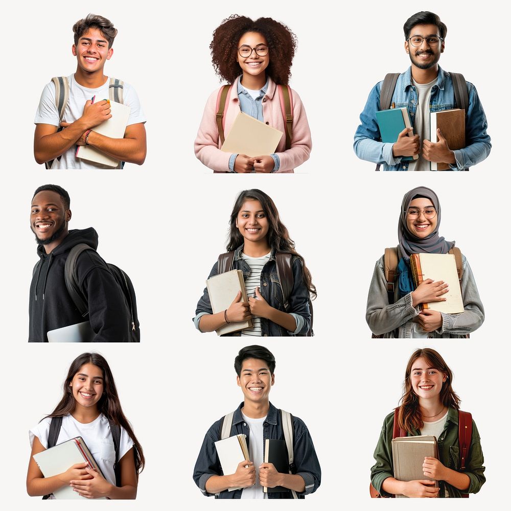 Diverse group of smiling students  set psd