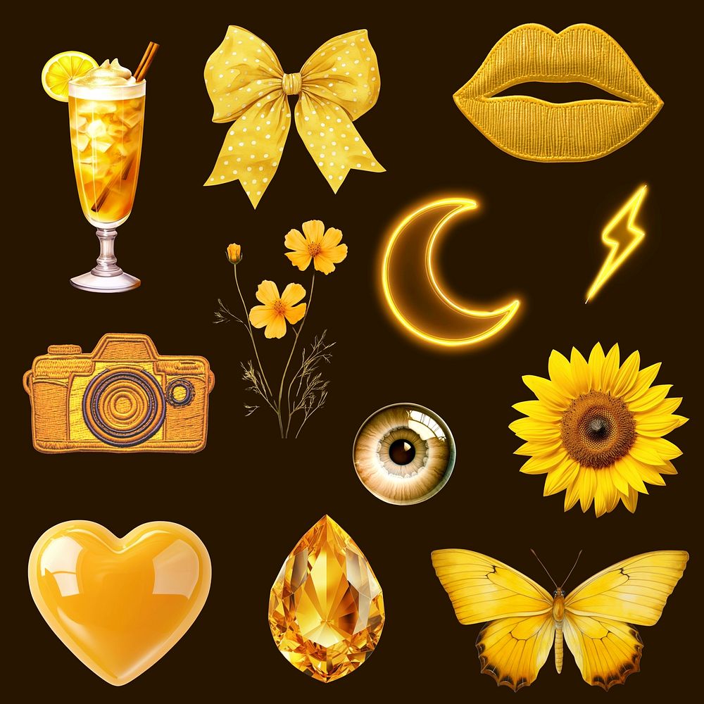 Yellow-themed decorative elements   set psd