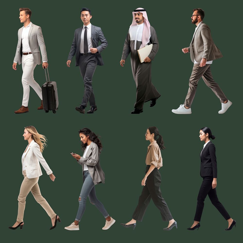 Diverse business professionals walking confidently  set psd