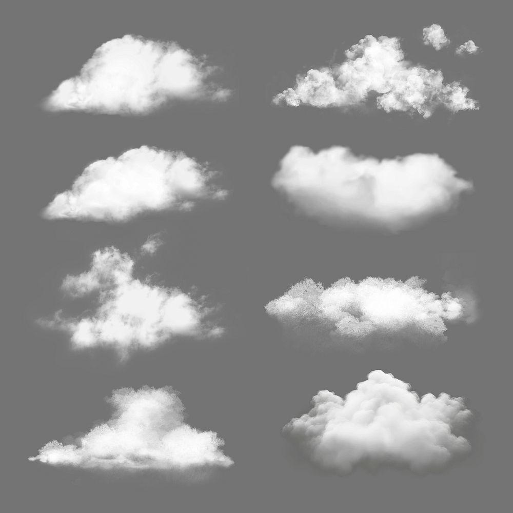 Realistic fluffy cloud illustrations  set psd