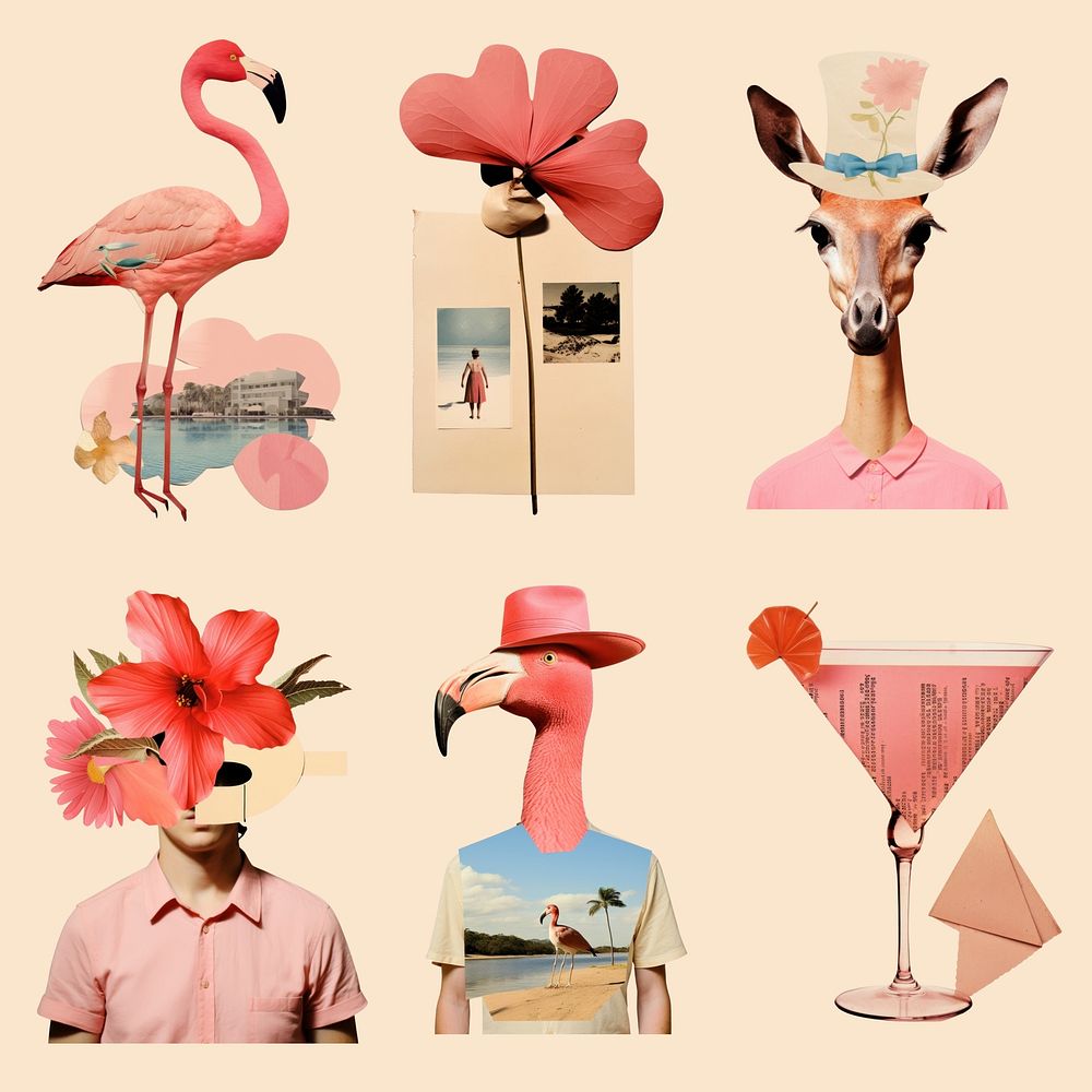 Surreal animal collage art  set psd