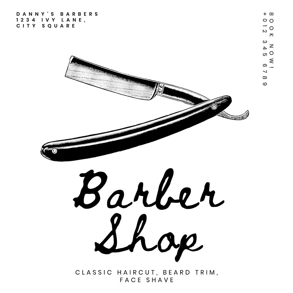 Barbershop Instagram post template, editable text