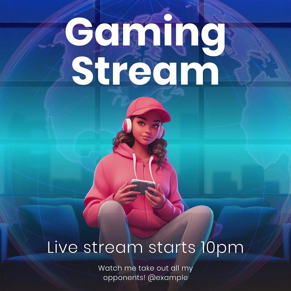 Gaming stream Instagram post template, editable text