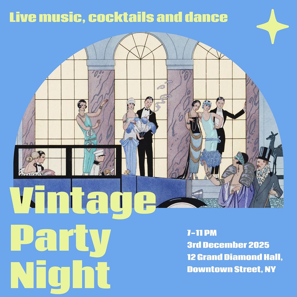 Vintage party night Instagram post template