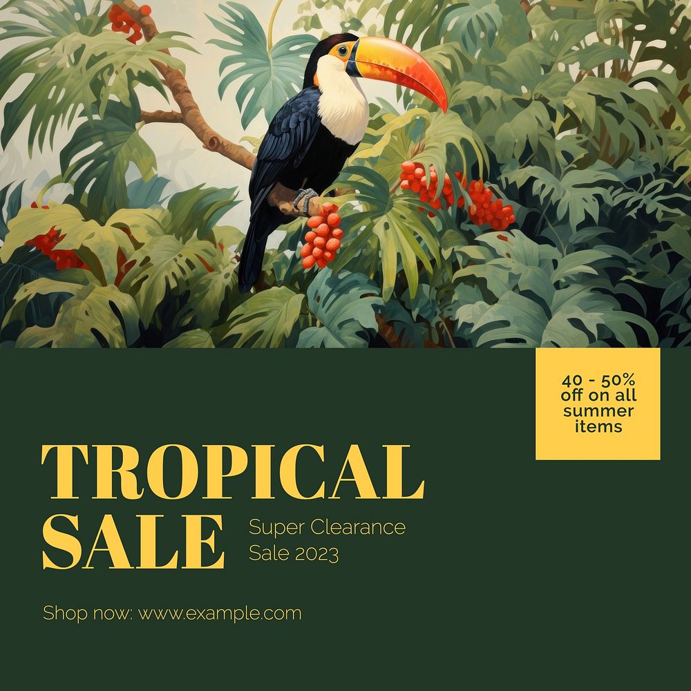 Tropical sale Instagram post template, editable text
