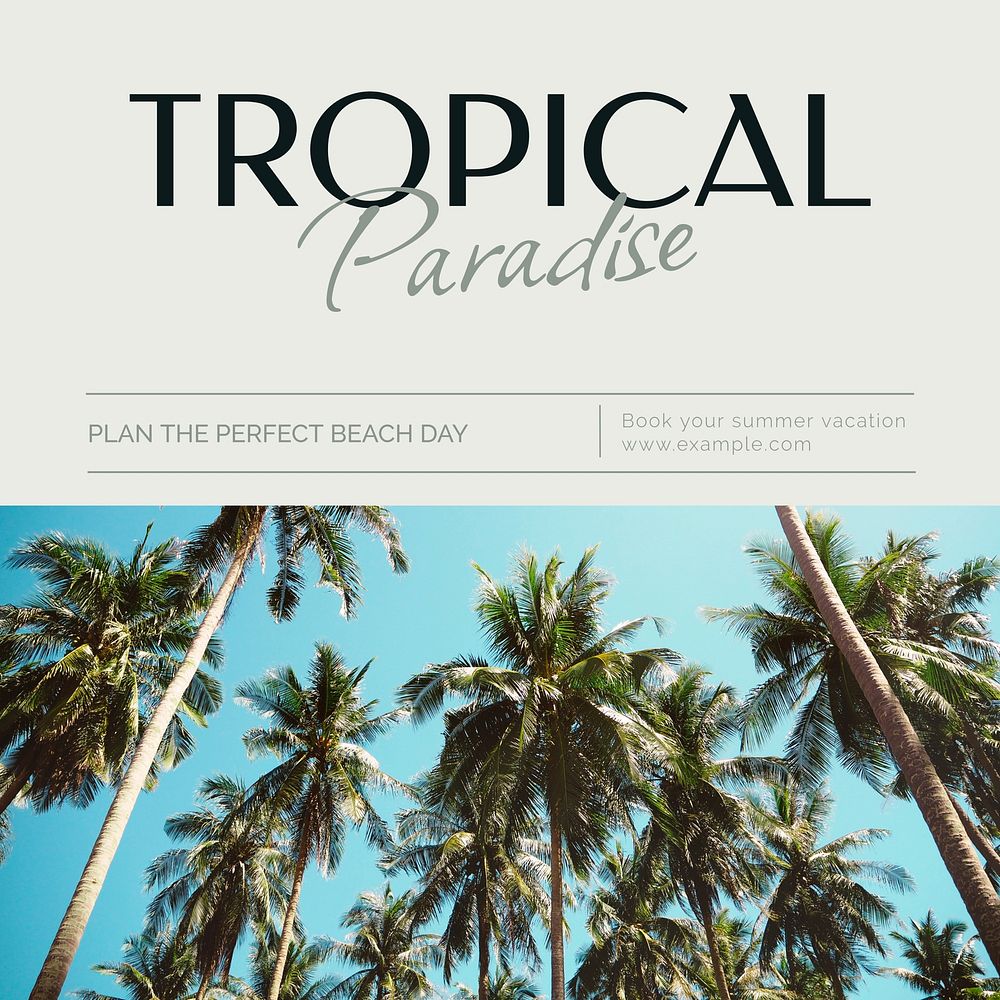 Tropical paradise   Instagram post template, editable text