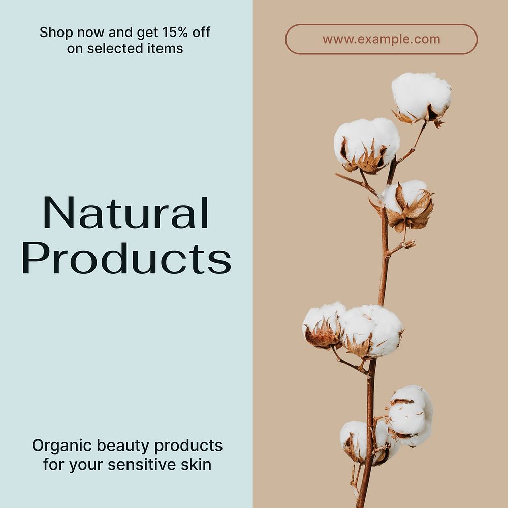 Natural skincare Instagram post template, editable text