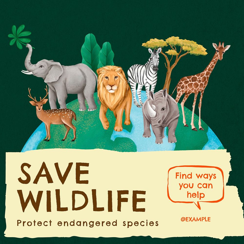 Save wildlife Instagram post template