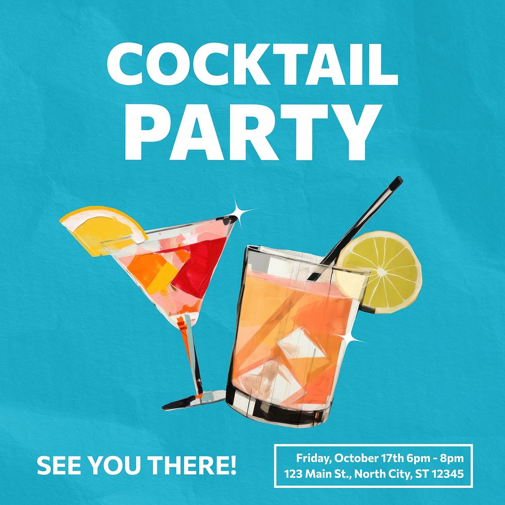 Cocktail party Instagram post template, editable text