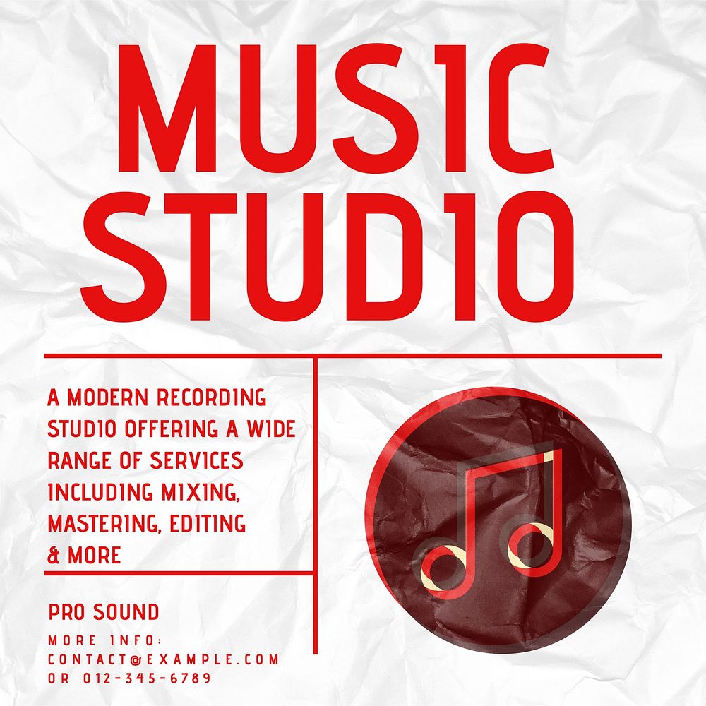 Music recording studio Instagram post template