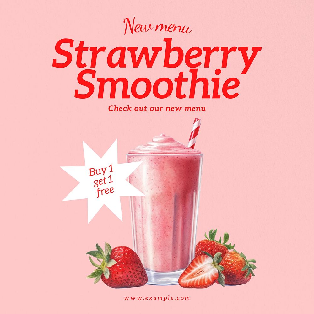 Strawberry Smoothie Instagram post template  social media design
